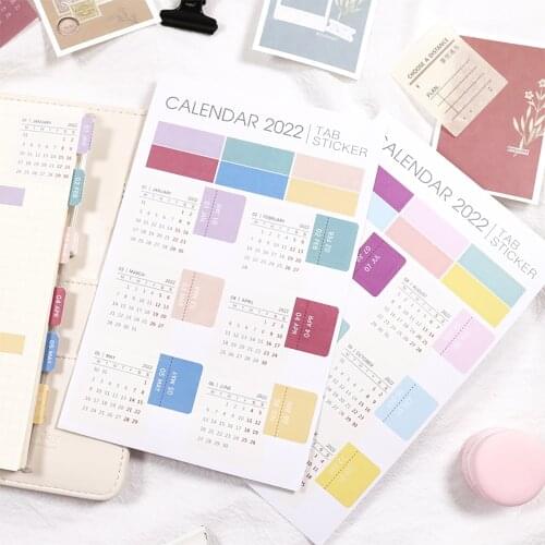 2 Sheets 2022 Calendar Notebook Index Stickers Functional Planner Monthly Schedule Agenda Bookmark Stationery Stickers