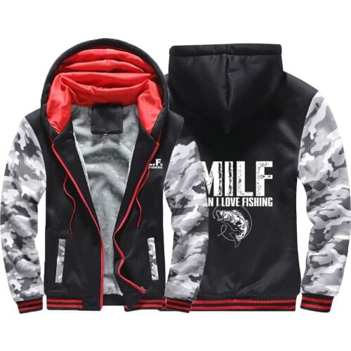 2021 New Winter Milf Man I Love Fishing Zipper Hoodies Fashion Casual Jacket Sweatshirts Hooded Sportswear Thicken Warm Outwear