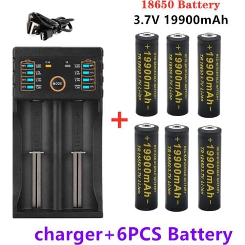 OK New 18650 battery 3.7V 19900mAh rechargeable liion battery for Led flashlight battery 18650 battery Wholesale +USB charger