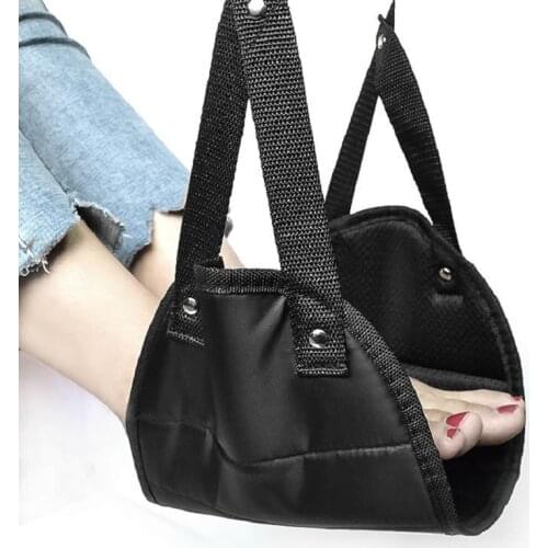 Portable Adjustable Soft Foot Rest Feet Hammock Airplane Footrest black