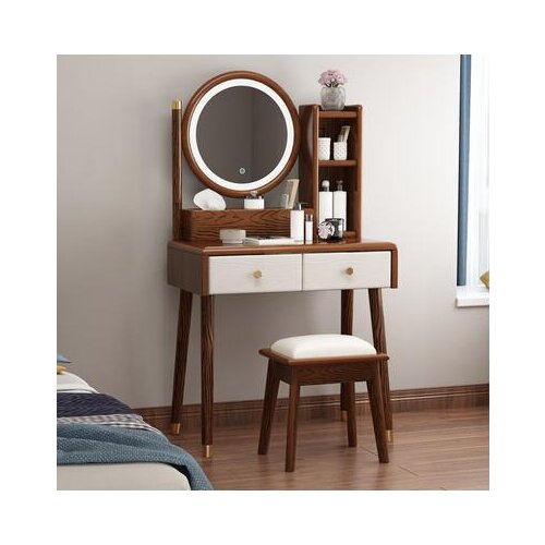 Solid wood light luxury dressing table storage cabinet one bedroom with LED light mirror makeup table