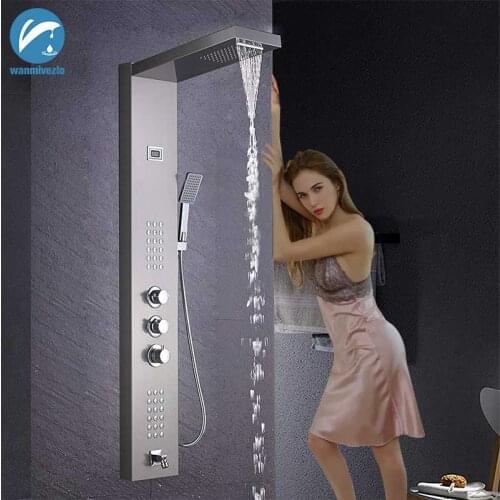Shower Faucet Thermostatic Shower Panel Tower Stainless Steel Shower Column Digital Temperature display Jets Body Massage System