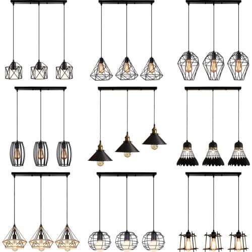 3 Heads Modern LED Pendant Light Iron Black Minimalist Metal Cage Pendant Lamp Living Room Restaurant Shop Bar Fixture Decor E27