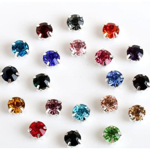 Silver Claws Sew-on Round Rhinestones 3mm 4mm 5mm 6mm 7mm 8mm For Needlework DIY Glass Crystals Stones Clothes Wedding Dress