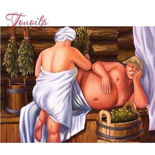 Touoilp DIY Diamond Painting "Couple Bathe" Embroidery Full Square round Craft Diamond Cross Stitch Rhinestone Mosaic