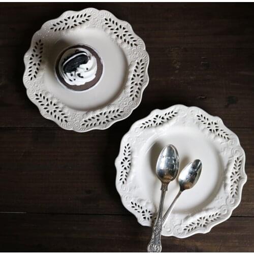 Vintage Milk White Lace Hollowed-out Flower Rococo Petals 6 Inch Dessert Plate