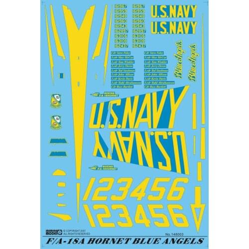 Jasmine Model 148003 1/48 Scale F/A-18A Hornet Blue Angels water sliding decal