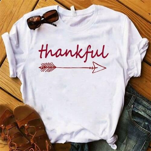 Women Lady T Shirt Thankful Letters Printed Tshirt Ladies Short Sleeve Tee Shirt Women Female Tops Graphic T-shirt TX5560