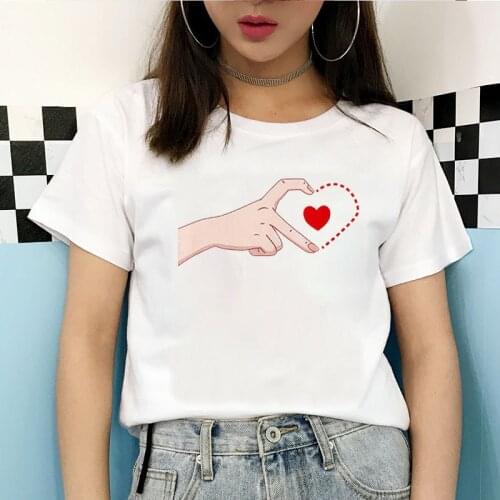 2021 Kpop New Style Finger Heart Print O-neck Short Sleeve Female T-shirt Asian Size Ulzzang Graphic Harajuku Fashion Tees