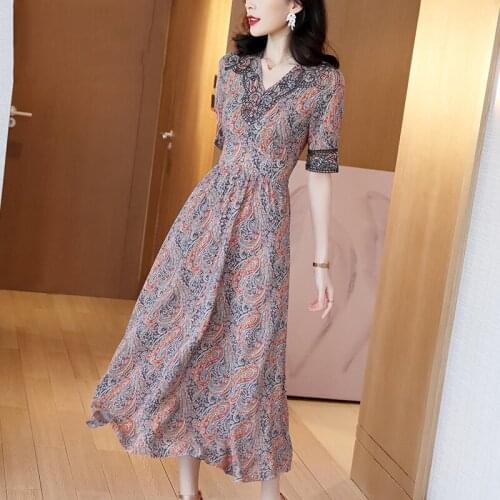 High Quality Female High Waist Dress 100% Real Silk Womens Summer Dresses for Women Bohemian Long Dress Robe Femme Zjt2024