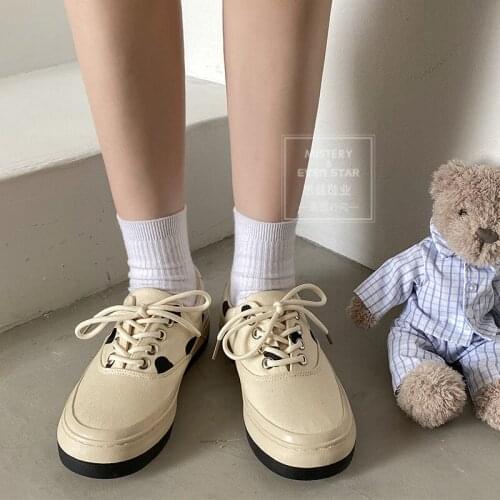 Cow canvas shoes womens hoe shoes 2021 new thick-bottomed bread big head shoes