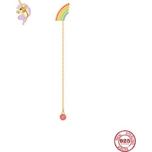 2020 New Fashion Charm Sterling Silver Original 1:1 Copy, Asymmetric Design Cute Unicorn Earrings Women Luxury Jewelry Gifts