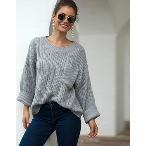 New Sweater Women 2019 Solid Color Pocket O-neck Europe Warm Thick Pullover Loose Winter Clothes Vestidos MMY77013