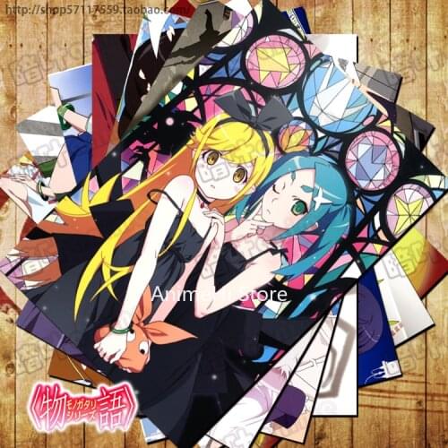 10 Pcs/set Anime Bakemonogatari Posters Senjougahara Hitagi Oshino Shinobu Hanekawa Tsubasa Wall Pictures for Colletion Stickers