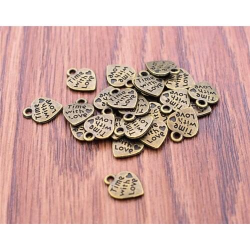 12*10mm 50pcs Antique Bronze Plated Heart Charms Pendant For DIY Necklace Bracelet Jewelry Accessories-E1-06