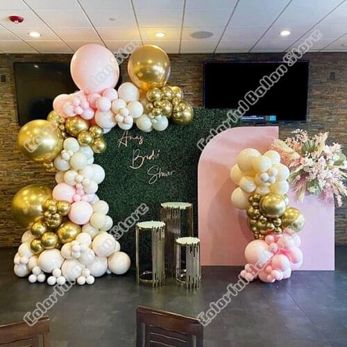 194pcs Double Cream Peach Latex Globos Maca Pink Yellow Gold Balloon Wedding Birthday Valentine Party Dinner Table Decoration