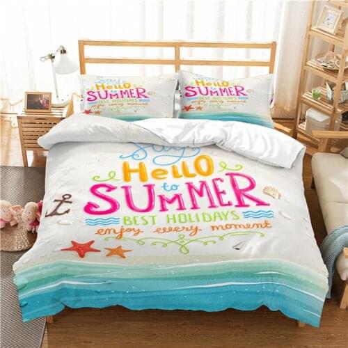 Luxury 3D Beach Theme Print 2/3Pcs Kids Bedding Set Comfortable Duvet Cover Pillowcase Home Textile Single Queen and King Size