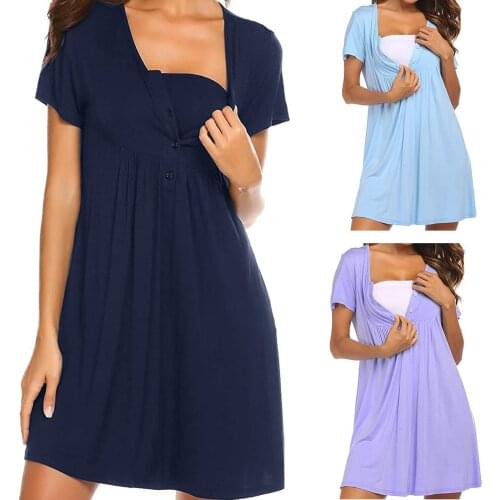 2021 Pregnancy Pajamas Women Maternity Short Sleeve O-neck Nursing Pregnancy Clothing Nightdress Breastfeeding Dress Vestidos