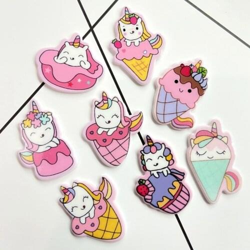 40Pcs/lots Cake Drink Ice Cream Doughnut Set Planar Unicorn Accessory Home Decor Cartoon Unicorn Hairclip Jewelry Make Material