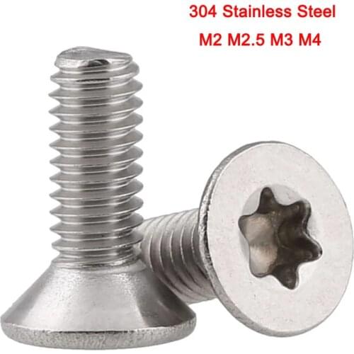 50Pcs 304 Stainless Steel Flat Screws GB2673 Countersunk Head Plum Six Stars Plum Anti-theft Screws M2 M2.5 M3 M4