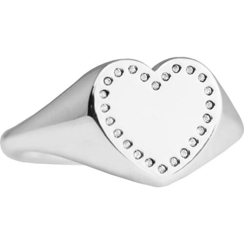 Authentic 925 Sterling Silver Ring Heart Signet With Clear CZ Rings For Women Wedding Gift Fine Jewelry Free Shipping