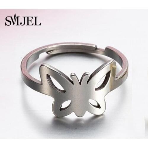 Bohemian Animal Stainless Steel Rings for Women Fashion Lovely Butterfly Ring Adjustable Size Finger Jewelry Cat Chihuahue Anel
