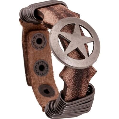 Punk Rock Fashion Men Bracelet Retro Black Brown Genuine Leather Wristbands Alloy Star Cross Charms Bangle Vintage Women Jewelry