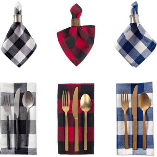 Table Napkins Christmas Halloween Table Decoration Red Black Plaid Napkin Handkerchief Wedding Birthday Home Party Hotel Decor