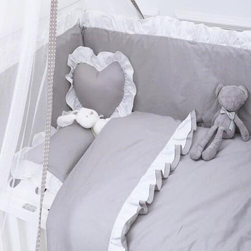 Baby Bedding Set Bumper 100% Cotton Lotus Leaf Lace Newborn Duvet Cover Infant Mattress Cover Cot Sheet Pillowcase Baby Bed Set