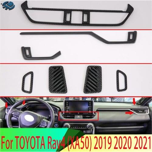 For TOYOTA Rav4 (XA50) 2019 2020 Carbon Fiber Style Air Vent Outlet Cover Dashboard Trim Bezel Frame Molding Garnish