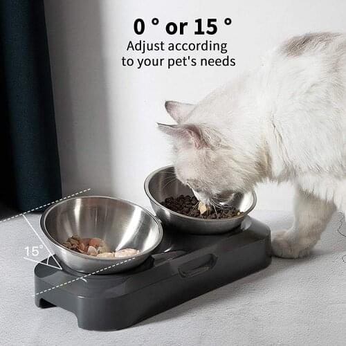 Stainless Steel Double Bowls Adjustable Non-Slip Easy to Clean Pet Cat Food and Water Bowls for Large Capacity Pets Feeding