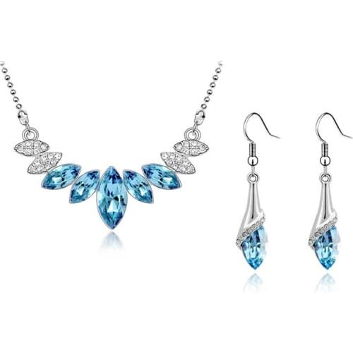 Crystal water dropshipping Pendant Necklace Earrings fashion Jewelry setslovers gift Bridal party Austrian charms women