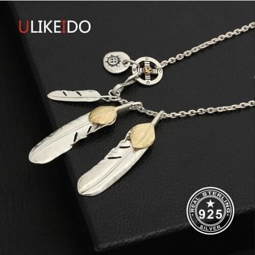 Solid 925 Sterling Silver Necklace For Men Vintage Turquoise Feather Charms Eagle Pendant Chain New Fine Jewelry P25