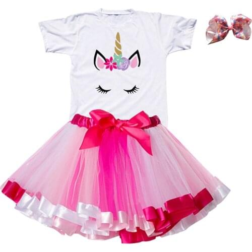 Fancy Unicorn Summer Girls Dress Kids Girls Party Children Clothing Princess Colorful Unicorn Sundress vestido de menina festa