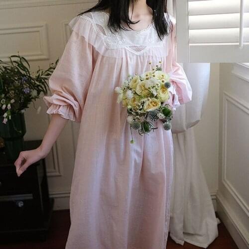 Pure Cotton Victorian Night Dress Women Autumn Princess Sleepwear Vintage Romantic Long Nightgowns Peignoir Nightdress Home Wear