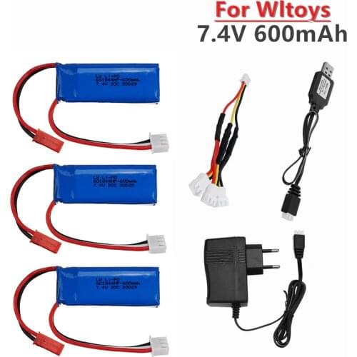 Upgrade 7.4V 600 mAh Lipo Battery Charger Sets for WLtoys K969 K979 K989 K999 P929 P939 A202 RC Car Parts 7.4V Battery VS 450mah