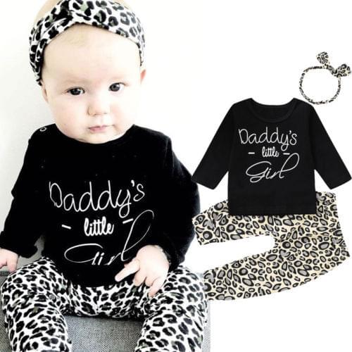 Baby Girl Leopard Clothes Toddler Long Sleeve Tops + Pants + Headband Outfits Infant 3pcs Set Newborn Clothing