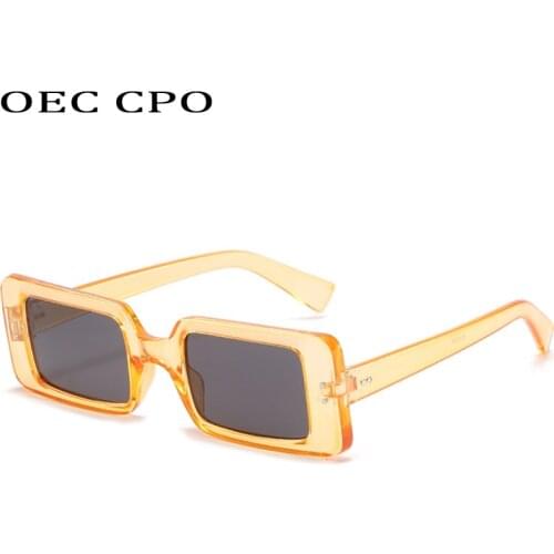 OEC CPO Vintage Small Square Sunglasses Women Brand Sexy Clear Orange Rectangle Sun Glasses For Female Fashion Shades UV400 O956