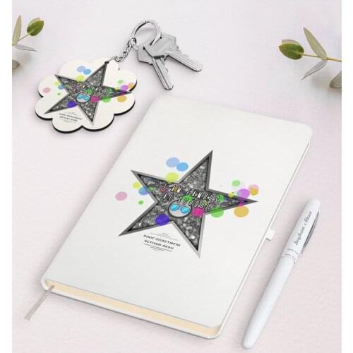 Personalized School Ünlüyüm White Notebook Pen and Keychain Gift Seti-2