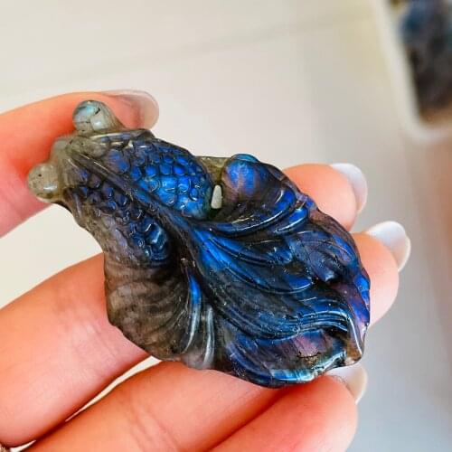 Natural Labrador Minerals Goldfish Crystal Carved Animal Polished Gemstone Healing Fashion Decor