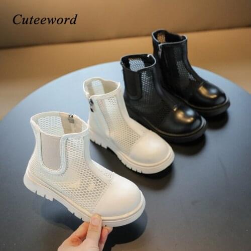 Girls Sandals Summer Boots Mesh Breathable Martin Boots Children Sandals Non-slip Princess Boots Platform Sandals Black Beige