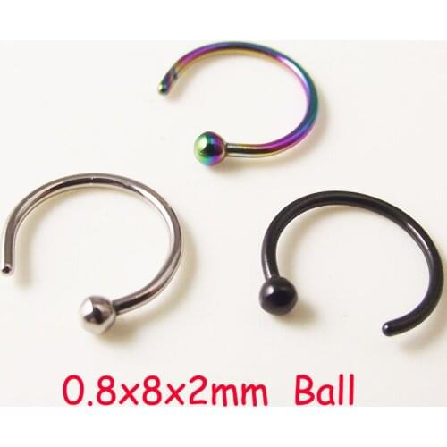 SaYao 2Piece 8mm Medical Hoop Gold Ball Nose Ring stud body piercing jewelry stainless steel Fake Nostril Nose Rings for women