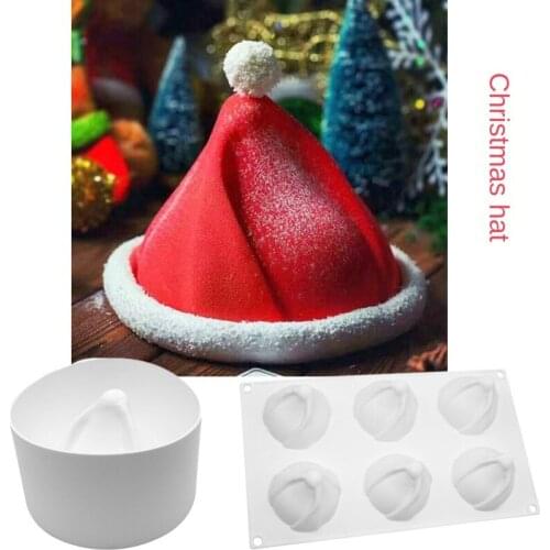 Cute 3D Silicone New Christmas Hat Mousse Silicone Cake Mold Christmas Diy French Dessert Santa Ice Cream Mold Baking Mold