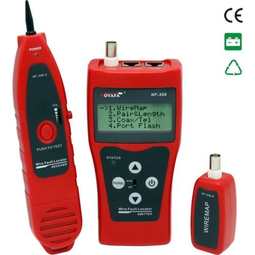 LCD Network Cable Tester High Precision Line Finder Coaxial Line Tester RJ11 RJ45 Wire Length Finder with 1 Remote Adapter