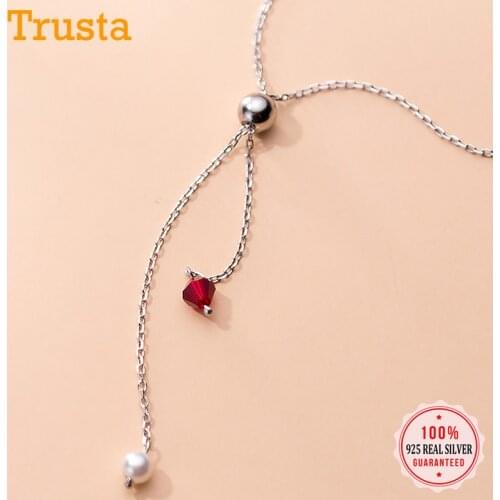 Trustdavis Real 925 Sterling Silver Sweet Tassel Pearl Crystal Clavicle Necklace For Women Wedding Party Fine Jewelry Gift DA158