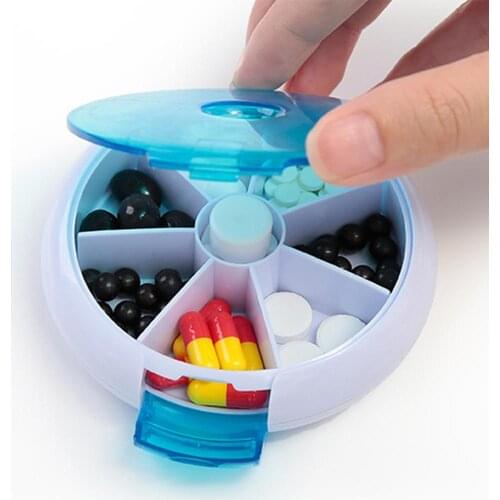 7 Day One Week Round Portable Pill Case Medicine Box Storage Organizer Button Rotary Pill Case Storage Organizer