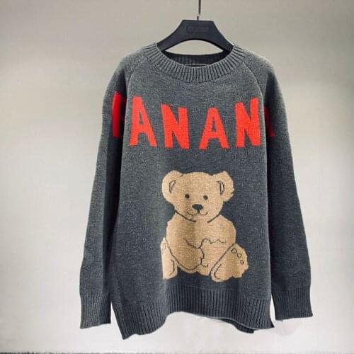 Russian Style Spring Fashion Cute Bear Pattern Pullovers O neck Loose Boyfriend Tide Knitted Sweater Tops Sueter Mujer 2021