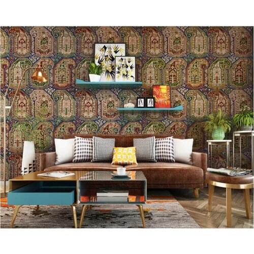 Beibehang Nostalgia vintage wallpaper ethnic style Southeast Asia living room porch restaurant cafe papel de parede 3d wallpaper