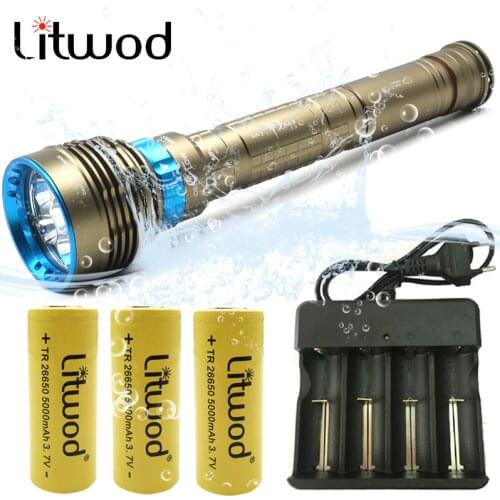 Waterproof Light Self Defense Bulbs Flashlight Torch Original 150m Diving Shock Resistant Hard Led Litwod Stepless Dimming Black