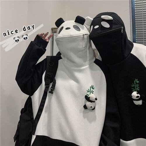 Winter Couples Women Men Hoodies Warm Adult Sweatshirts Funny Cartoon Panda Zipper Hoodie Long Sleeve Korean Cotton Hooded